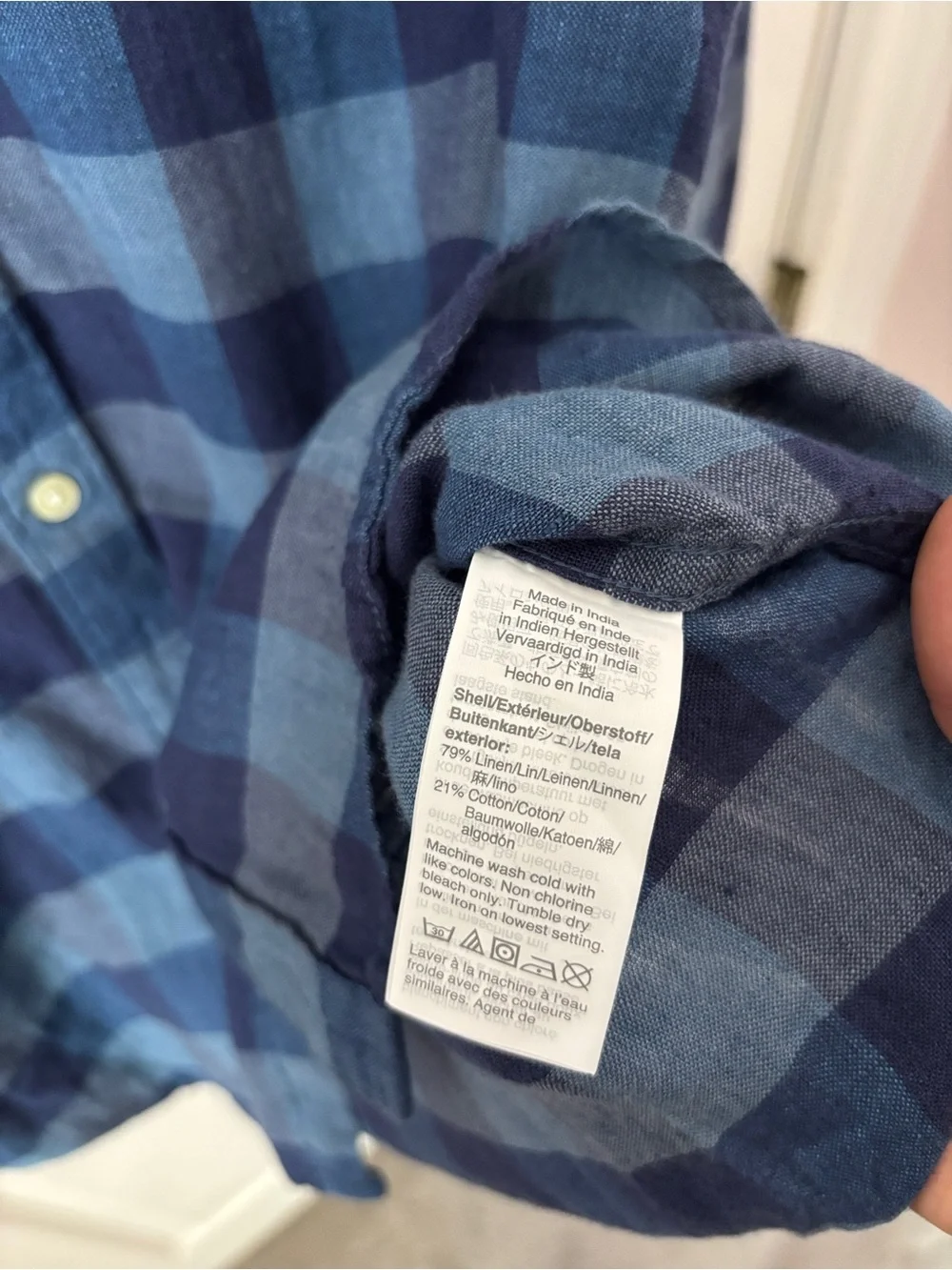 J.Crew Slim Fit Blue Buffalo Plaid Linen Blend Button Down Shirt Men’s L